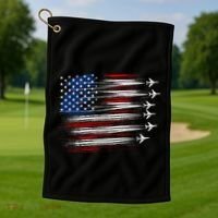 Patriotic Red White Blue Usa Flag Fighter Jets Golf Towel thumb 1