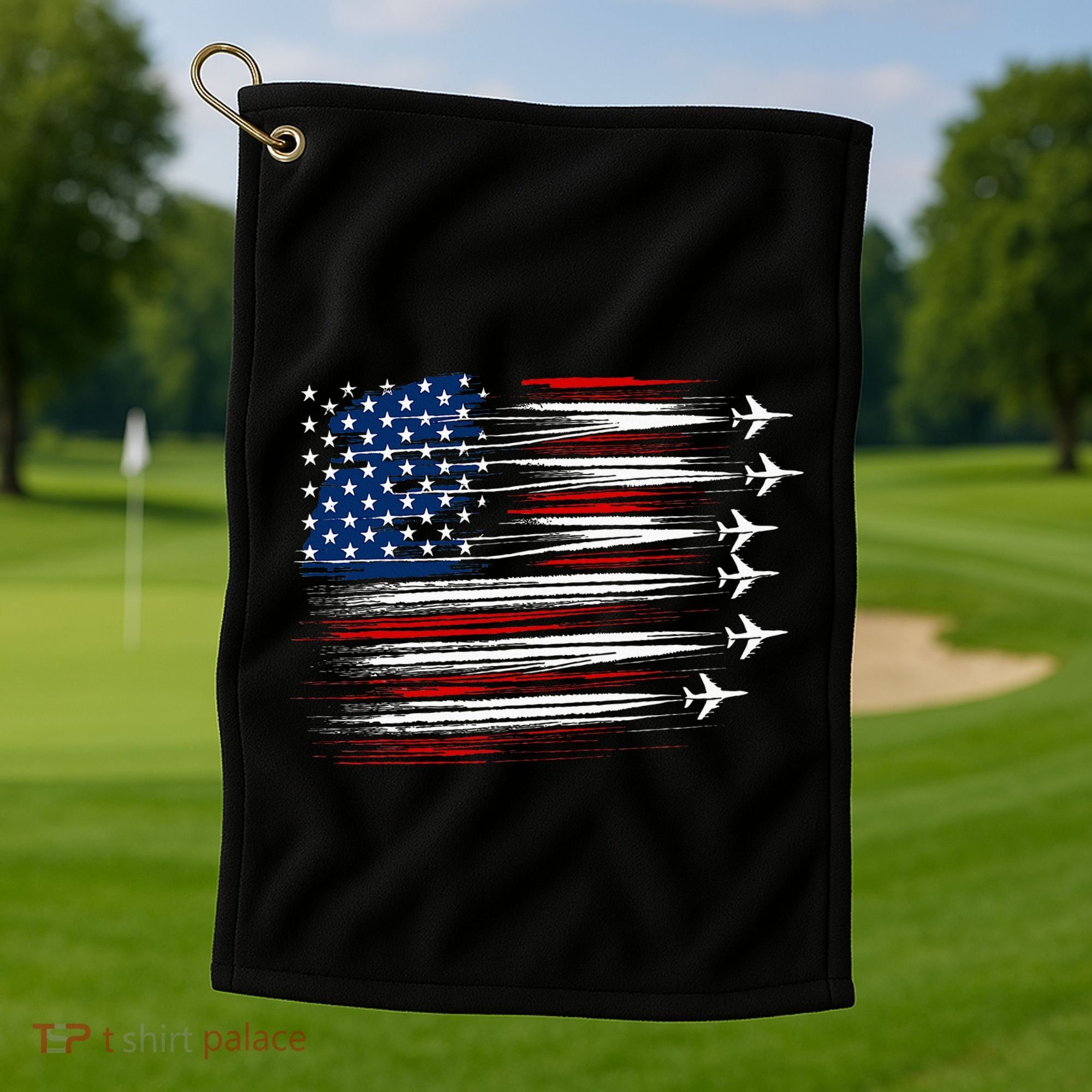 Patriotic Red White Blue Usa Flag Fighter Jets Golf Towel