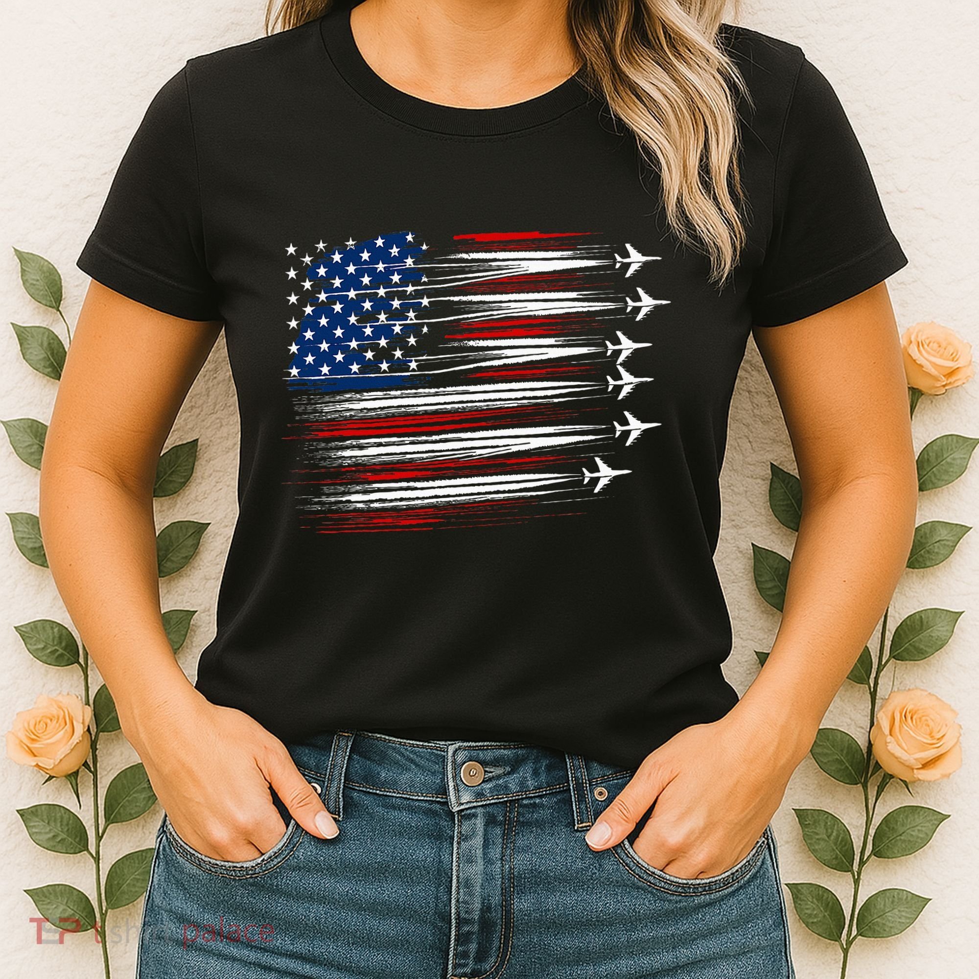 Patriotic Red White Blue Usa Flag Fighter Jets Women's T-Shirt