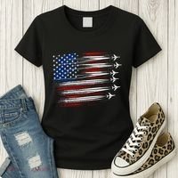 Patriotic Red White Blue Usa Flag Fighter Jets Women's T-Shirt thumb 3