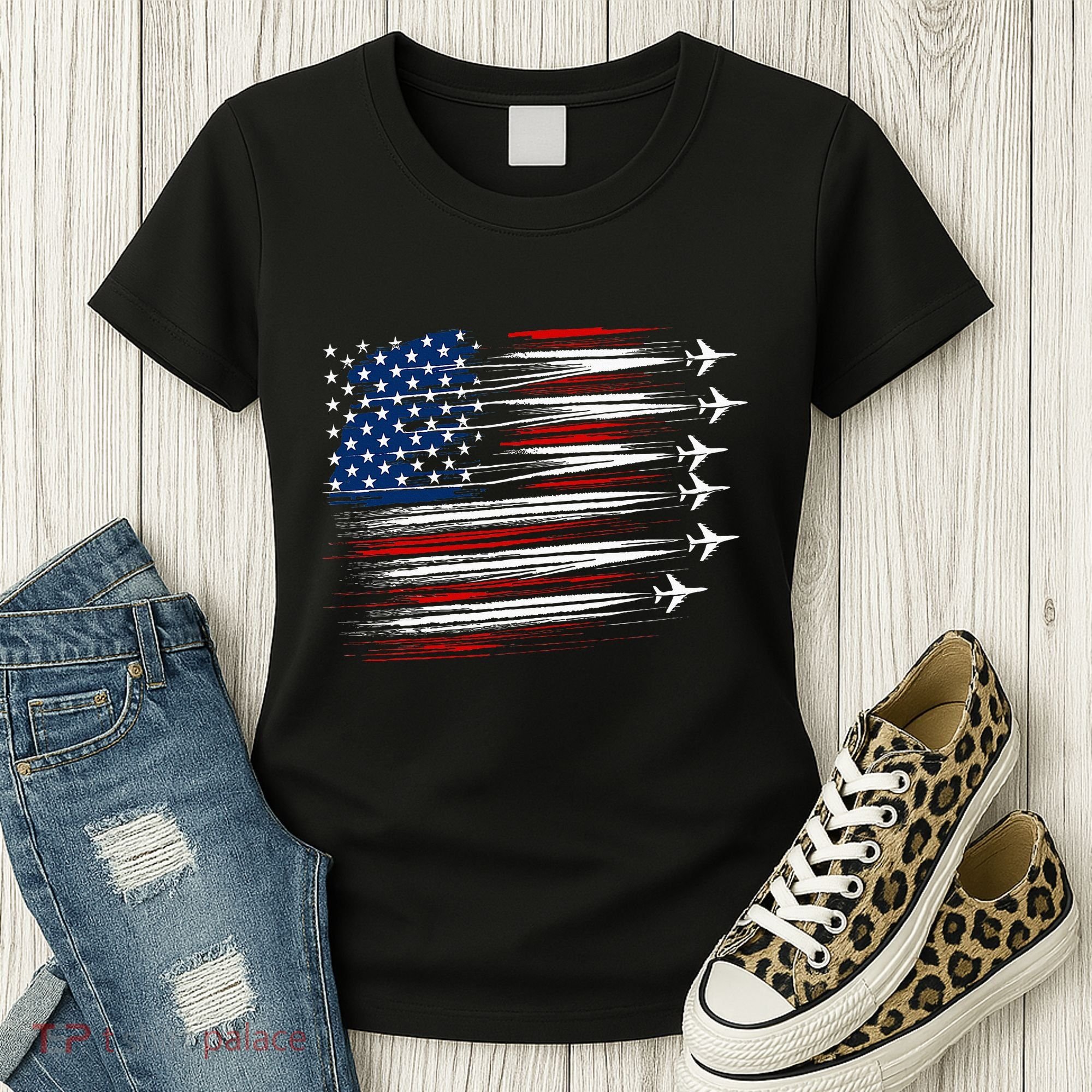 Patriotic Red White Blue Usa Flag Fighter Jets Women's T-Shirt