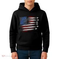 Patriotic Red White Blue Usa Flag Fighter Jets Kids Hoodie thumb 4