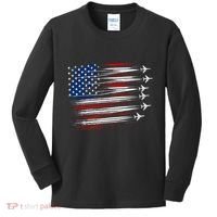 Patriotic Red White Blue Usa Flag Fighter Jets Kids Long Sleeve Shirt thumb 0