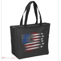 Patriotic Red White Blue Usa Flag Fighter Jets Tote Bag thumb 2