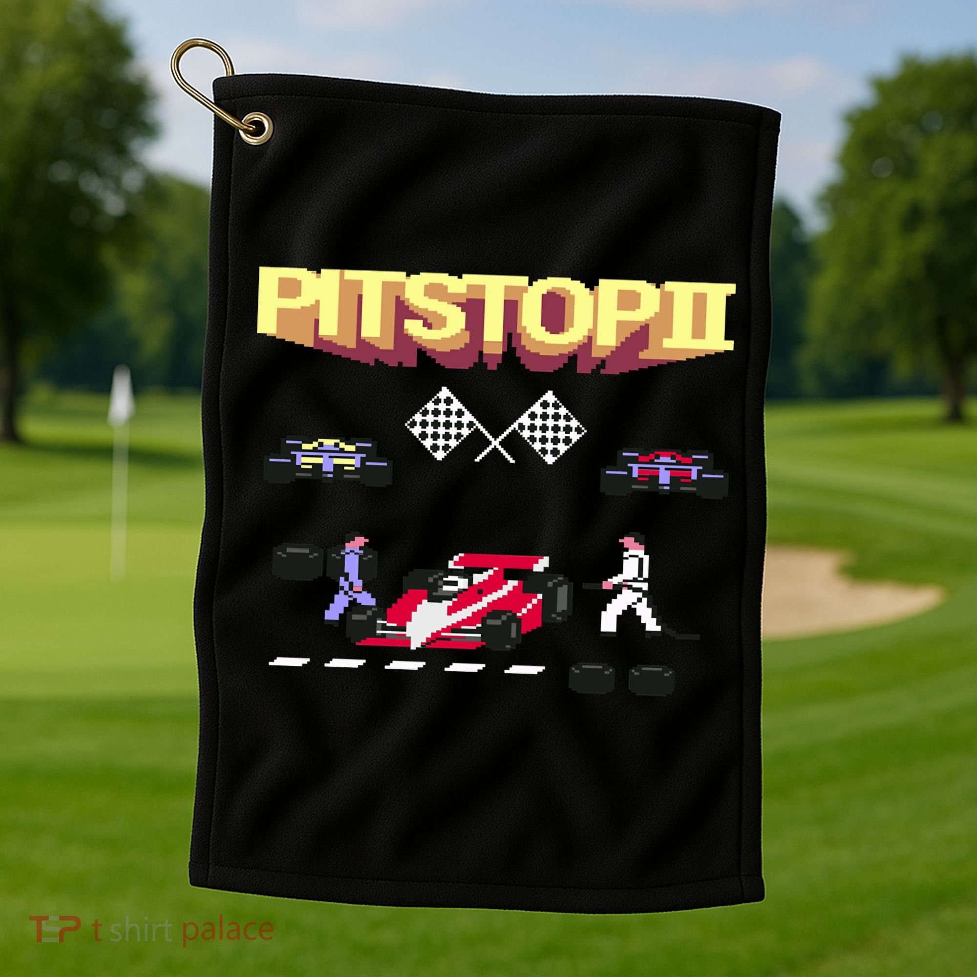 Pit Stop 2 Retro Theme Golf Towel
