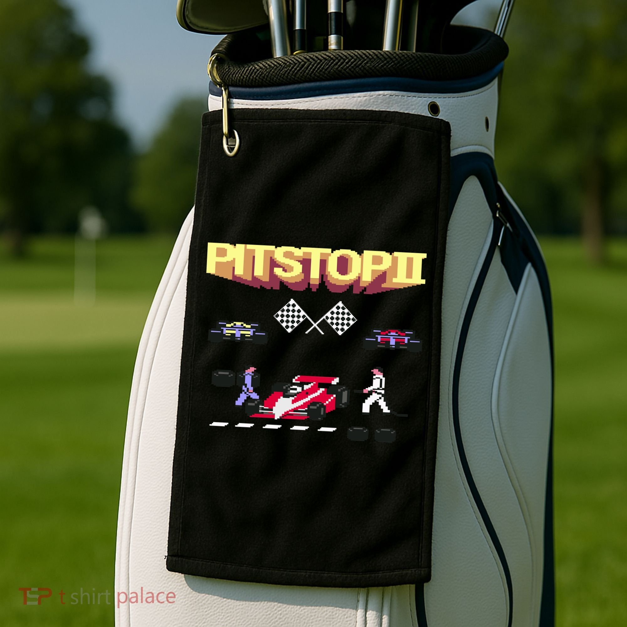 Pit Stop 2 Retro Theme Golf Towel