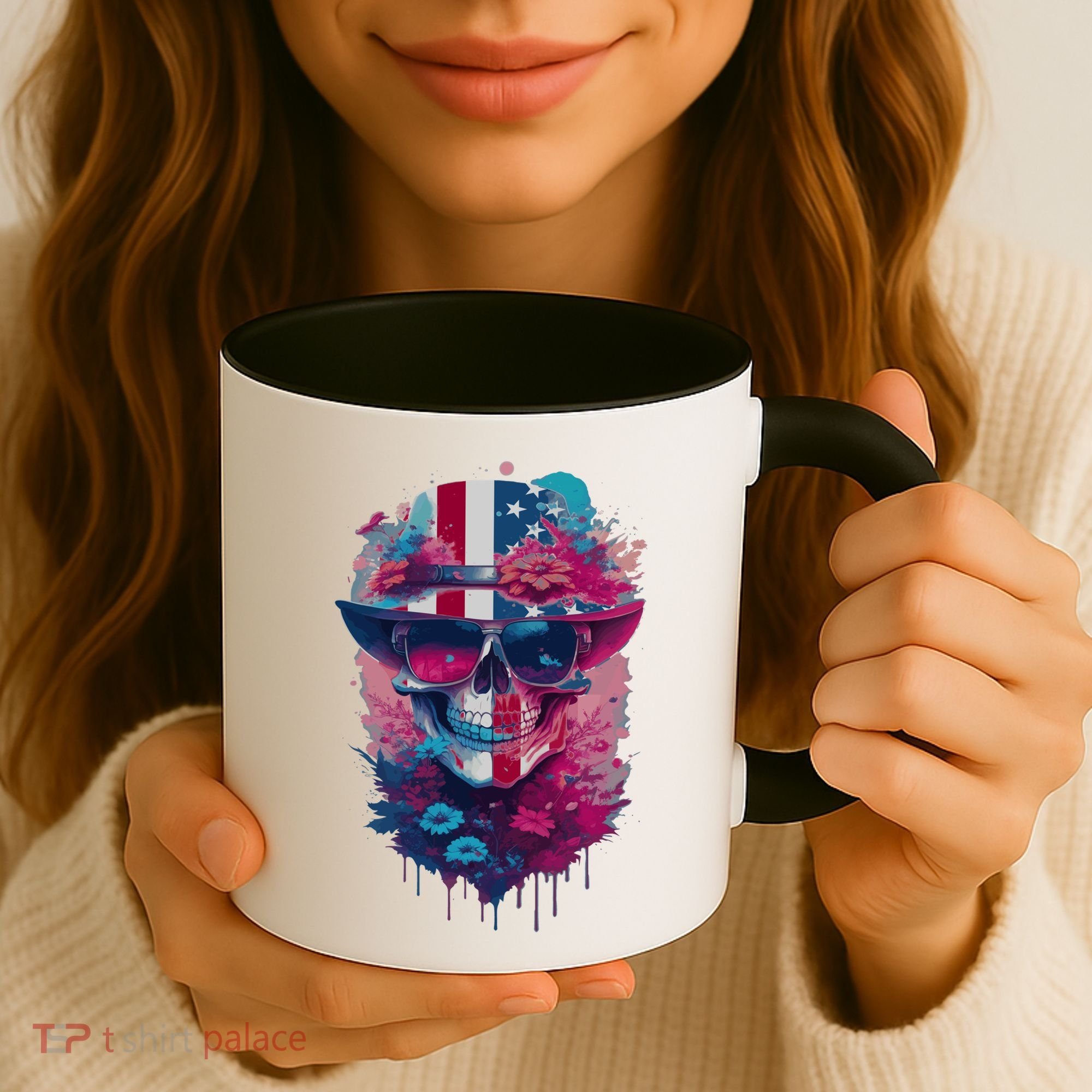 Patriotic Skull 4th Of July Uncle Sam Skull American Flag Gift Coffee Mug