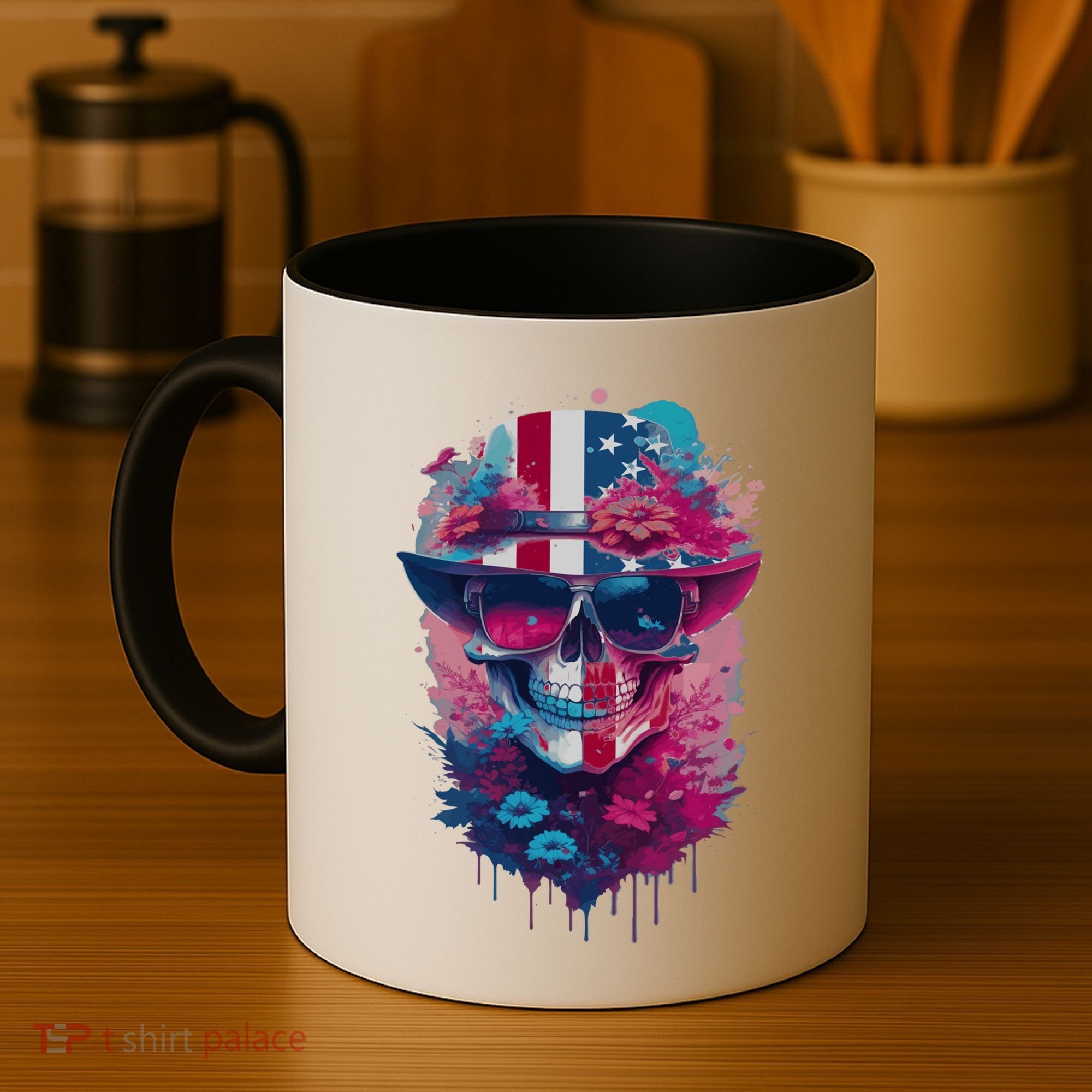 Patriotic Skull 4th Of July Uncle Sam Skull American Flag Gift Coffee Mug