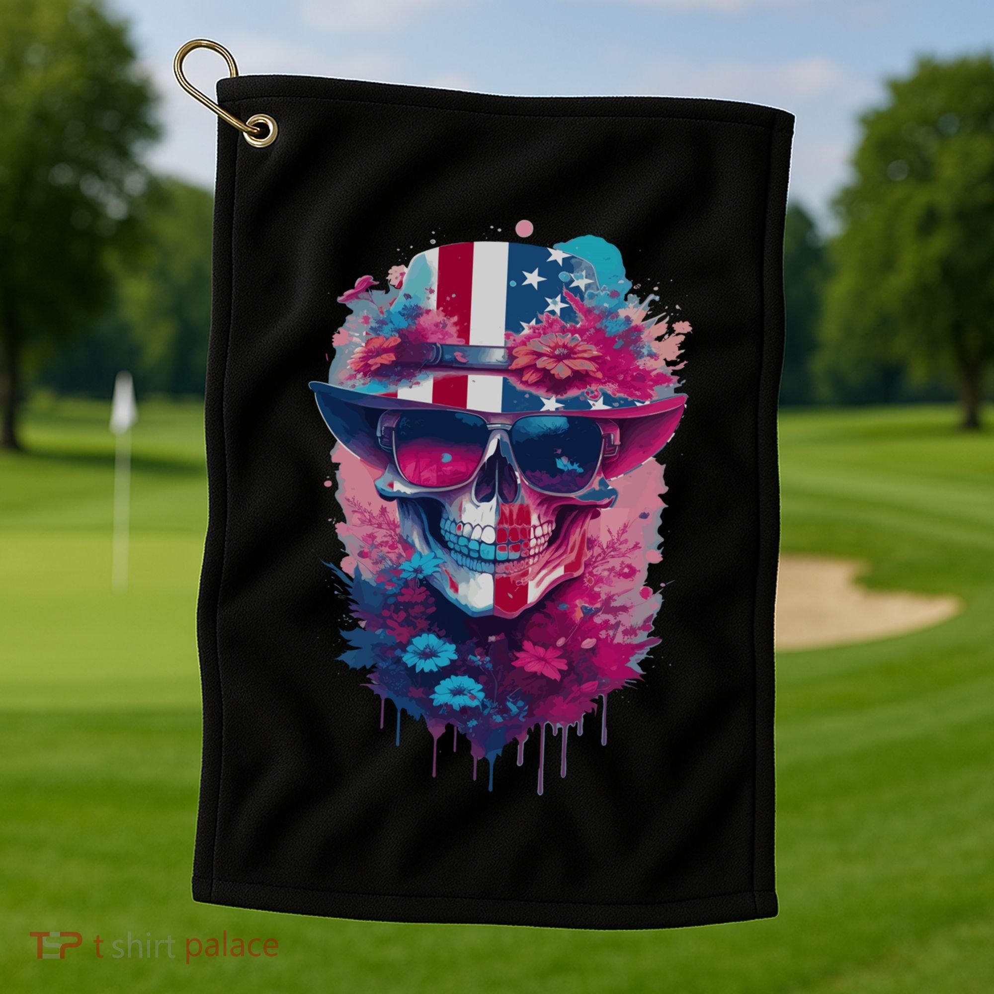Patriotic Skull 4th Of July Uncle Sam Skull American Flag Gift Golf Towel