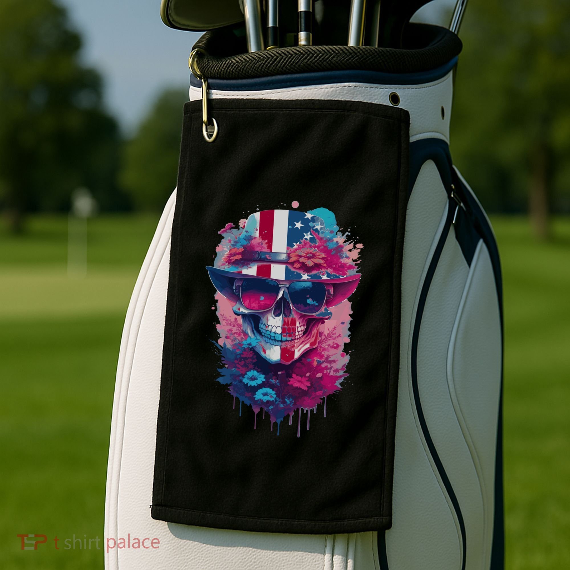 Patriotic Skull 4th Of July Uncle Sam Skull American Flag Gift Golf Towel