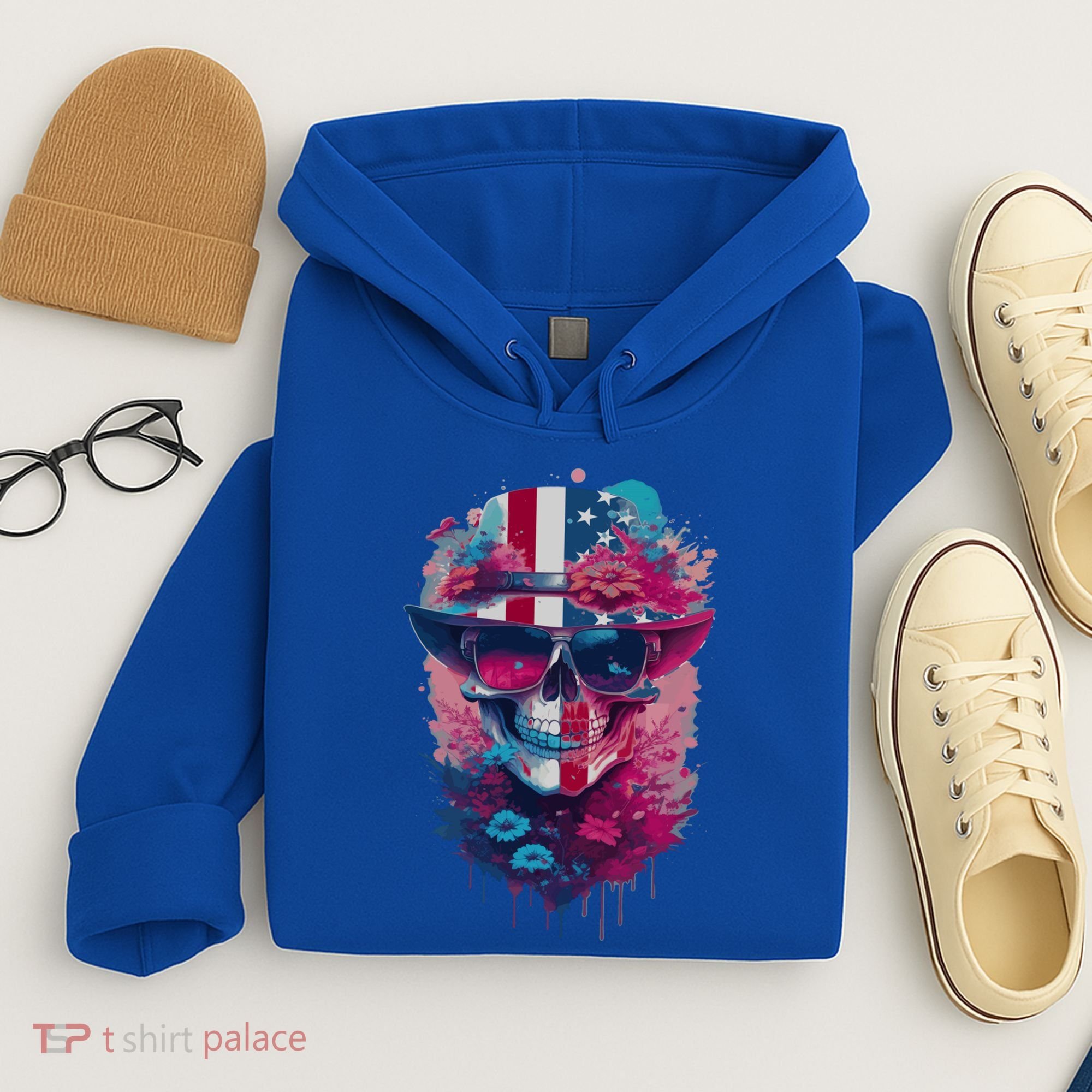 Patriotic Skull 4th Of July Uncle Sam Skull American Flag Gift Hoodie