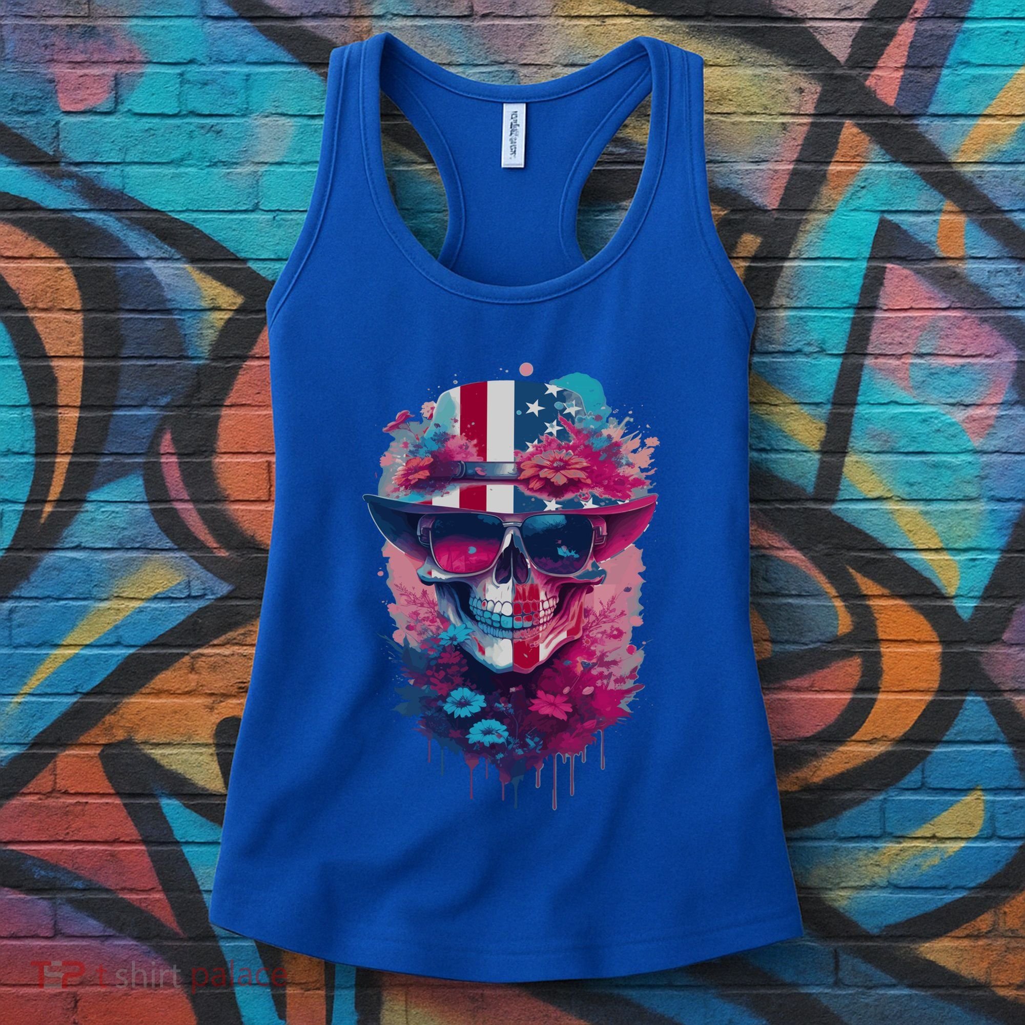 Patriotic Skull 4th Of July Uncle Sam Skull American Flag Gift Women's Tank Top
