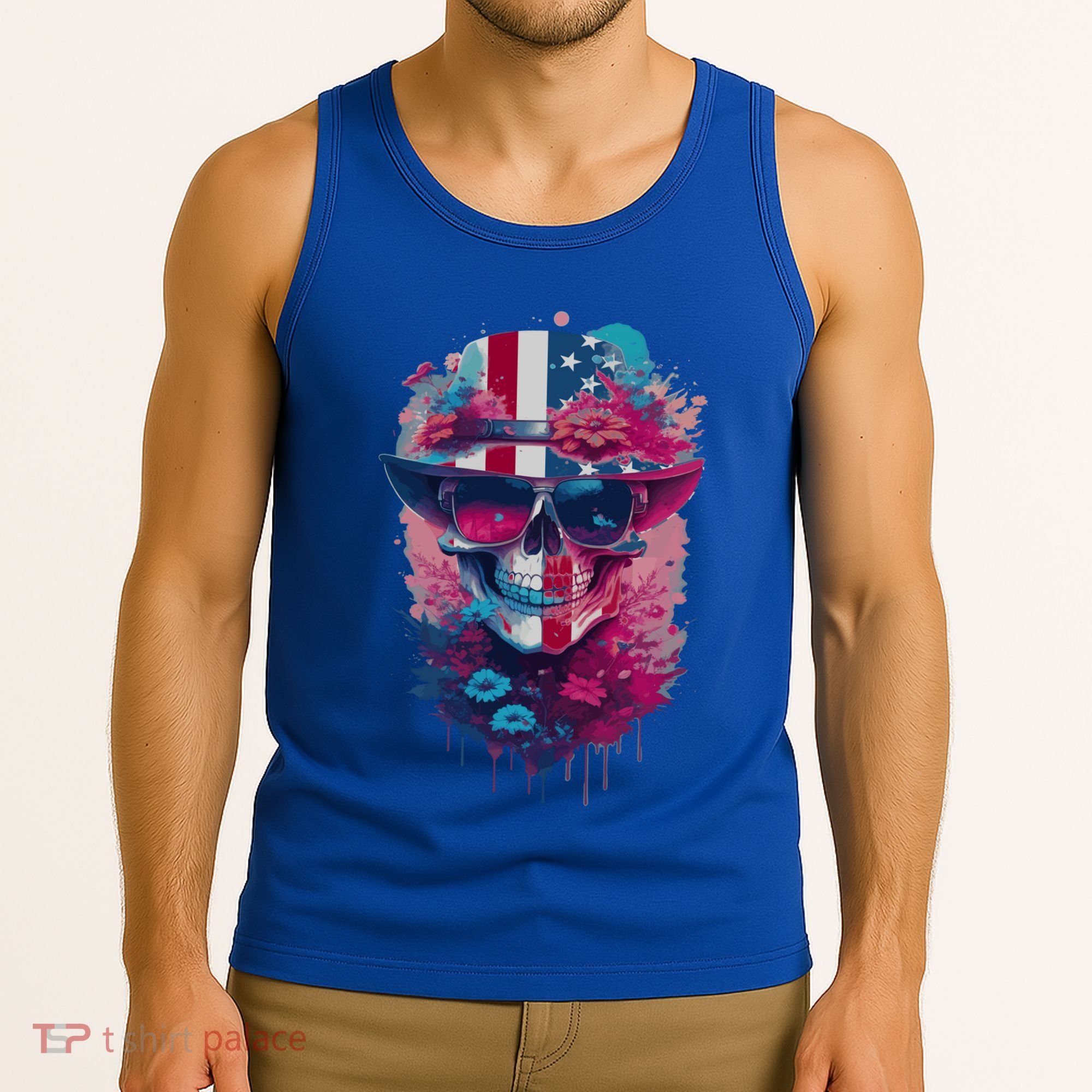 Patriotic Skull 4th Of July Uncle Sam Skull American Flag Gift Tank Top