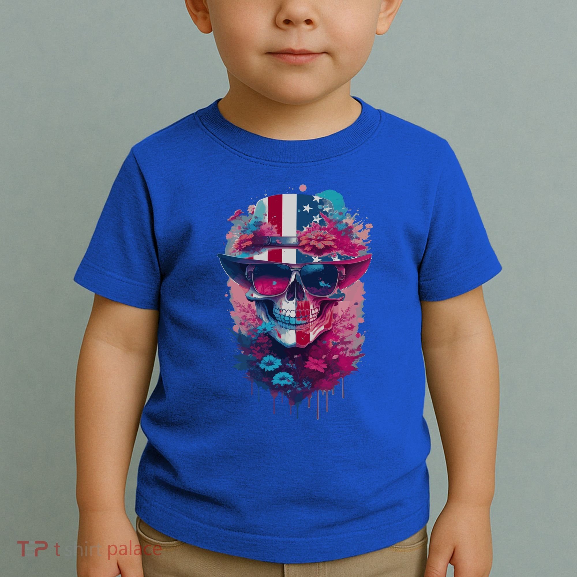 Patriotic Skull 4th Of July Uncle Sam Skull American Flag Gift Toddler T-Shirt