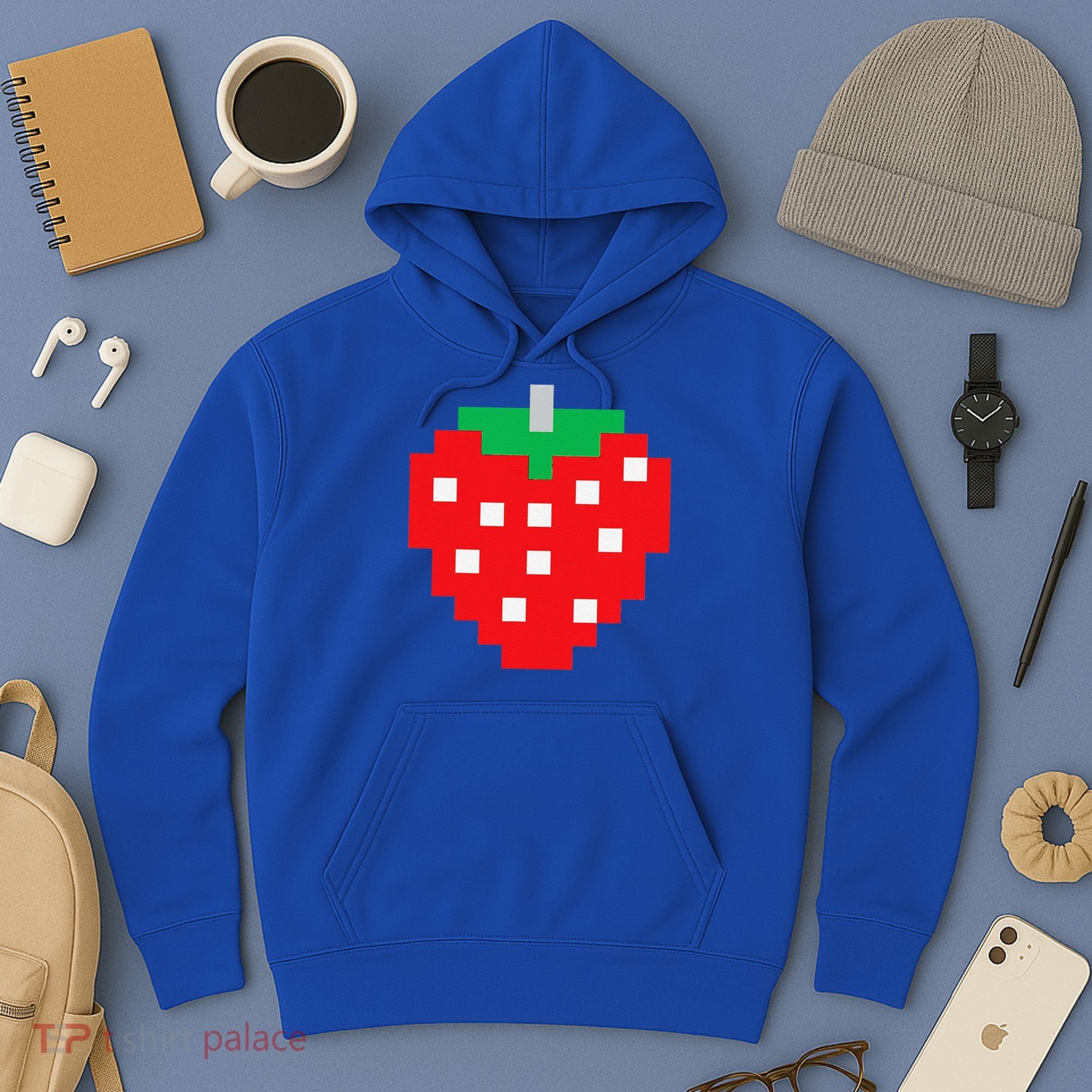 Pixel Strawberry 80s Video Game Halloween Costume Hoodie