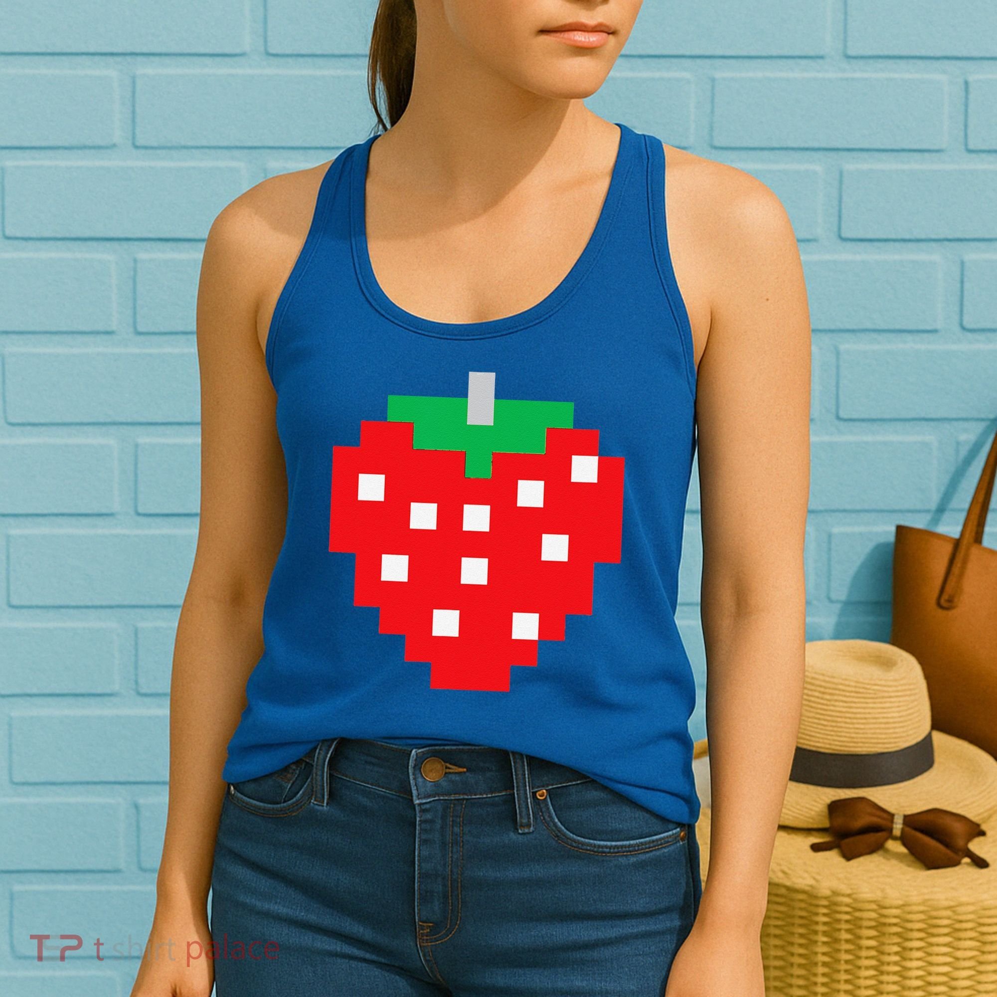 Pixel Strawberry 80s Video Game Halloween Costume Women's Tank Top