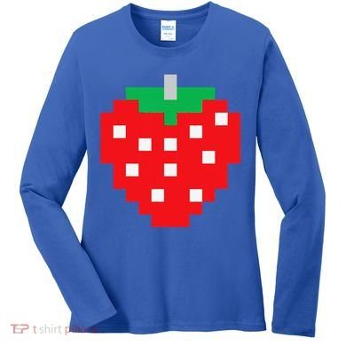 Pixel Strawberry 80s Video Game Halloween Costume Women's Long Sleeve Shirt