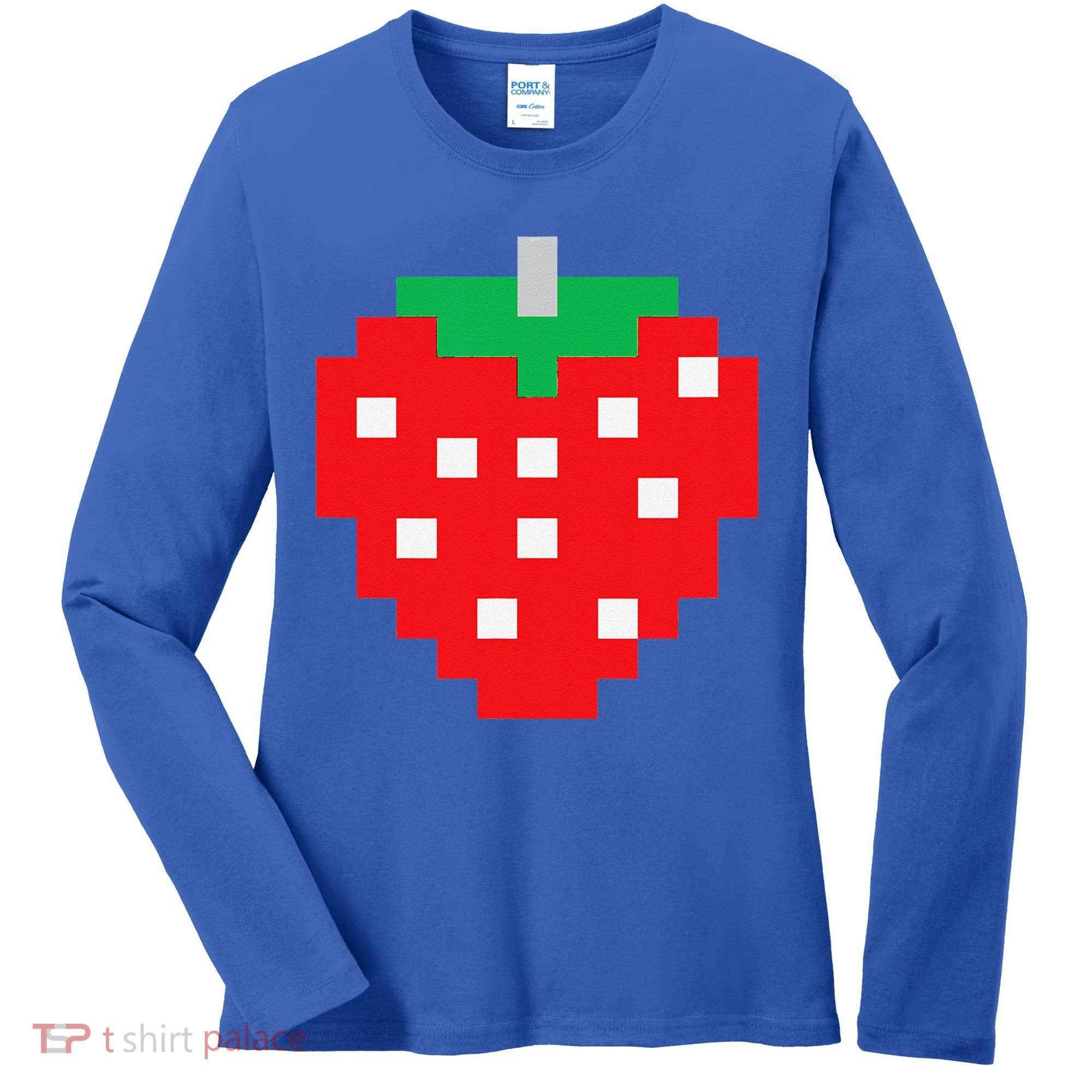 Pixel Strawberry 80s Video Game Halloween Costume Women's Long Sleeve Shirt