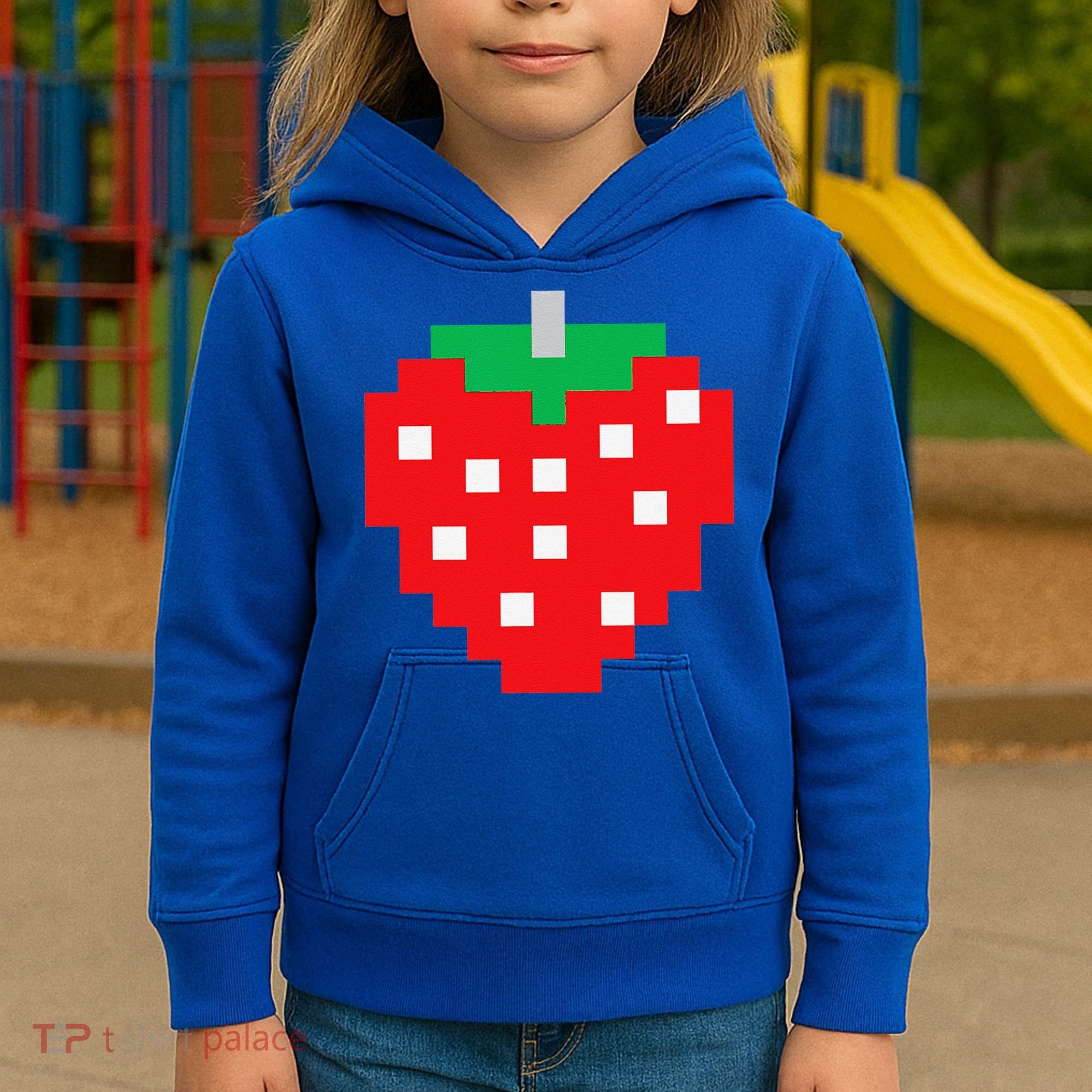 Pixel Strawberry 80s Video Game Halloween Costume Kids Hoodie