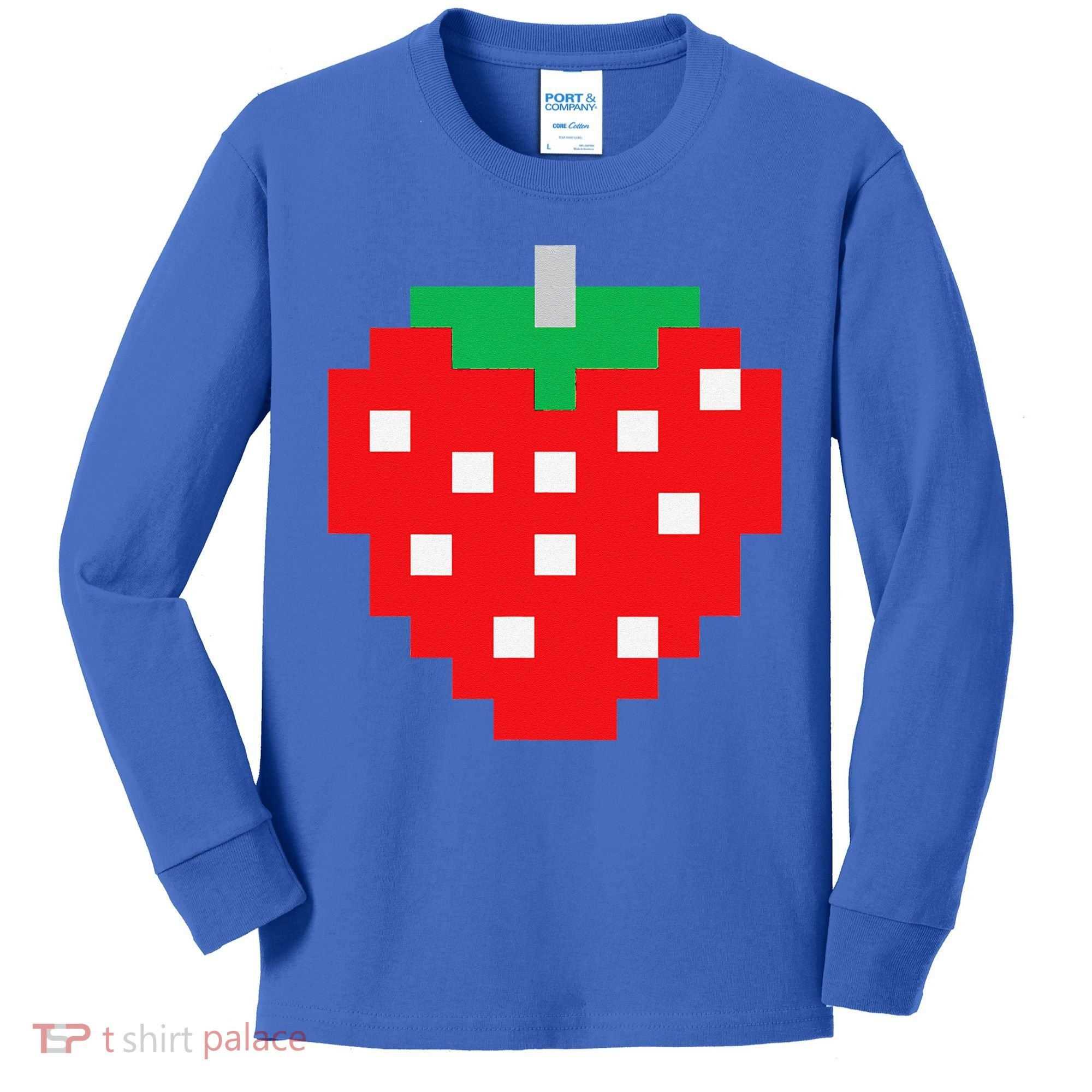 Pixel Strawberry 80s Video Game Halloween Costume Kids Long Sleeve Shirt