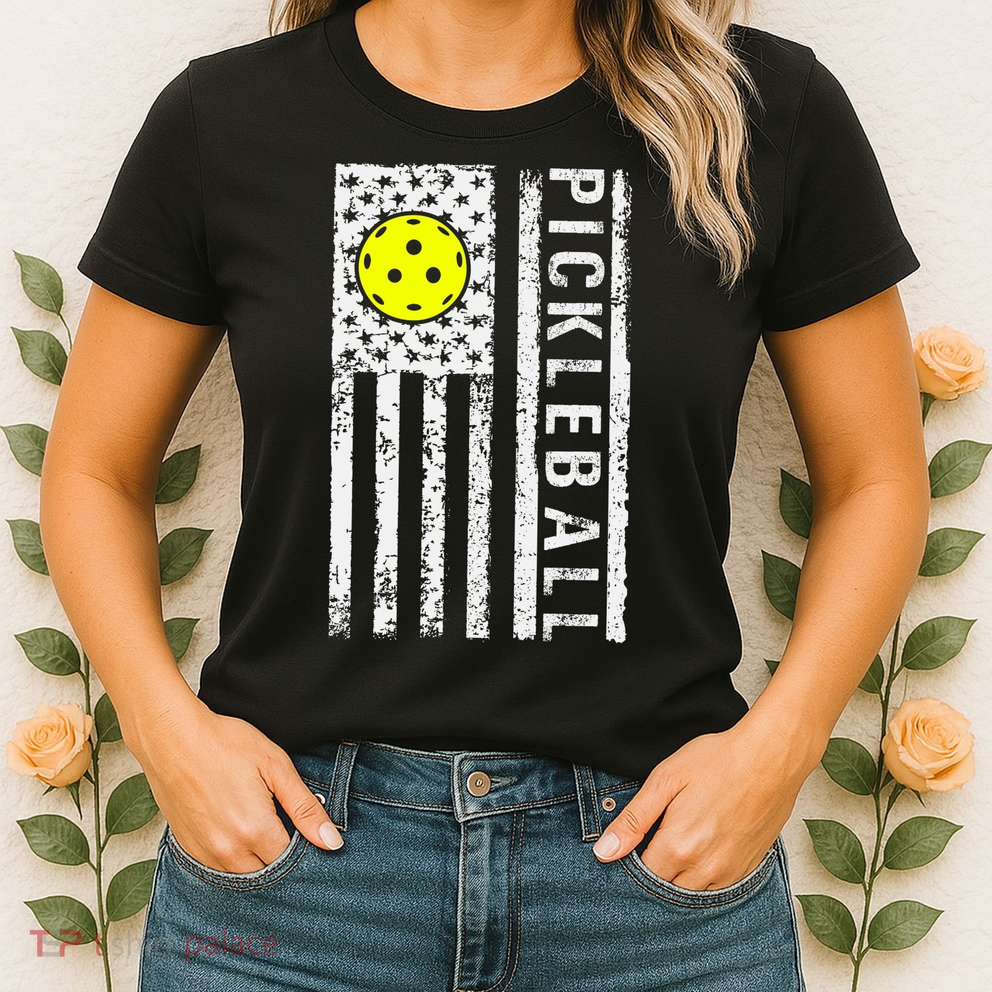 Pickleball Shirt American Flag Pickleball Player Gift Women's T-Shirt