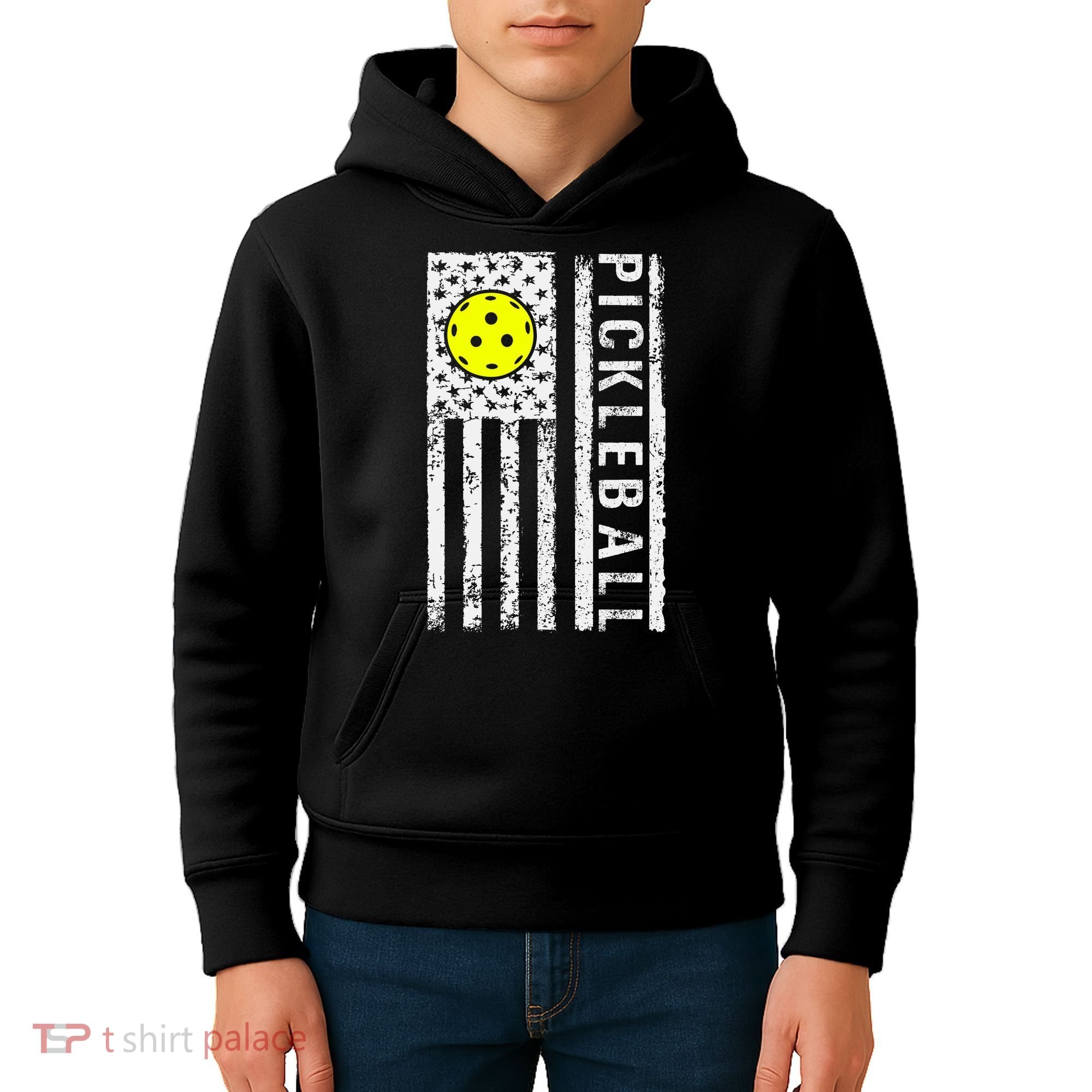 Pickleball Shirt American Flag Pickleball Player Gift Kids Hoodie