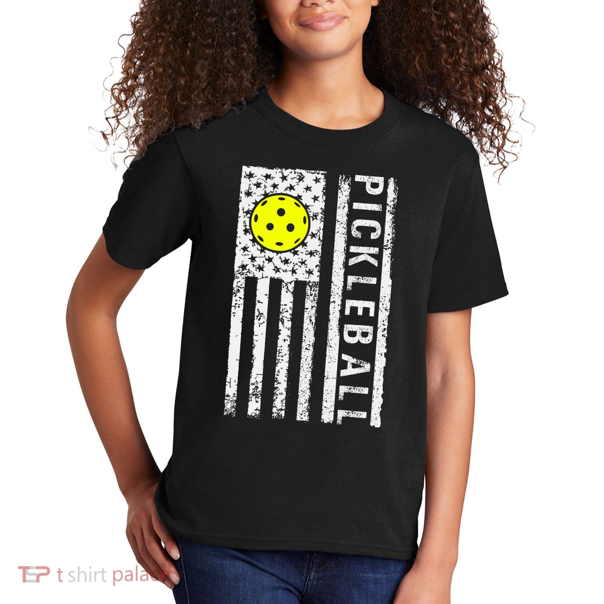 Pickleball Shirt American Flag Pickleball Player Gift Kids T-Shirt