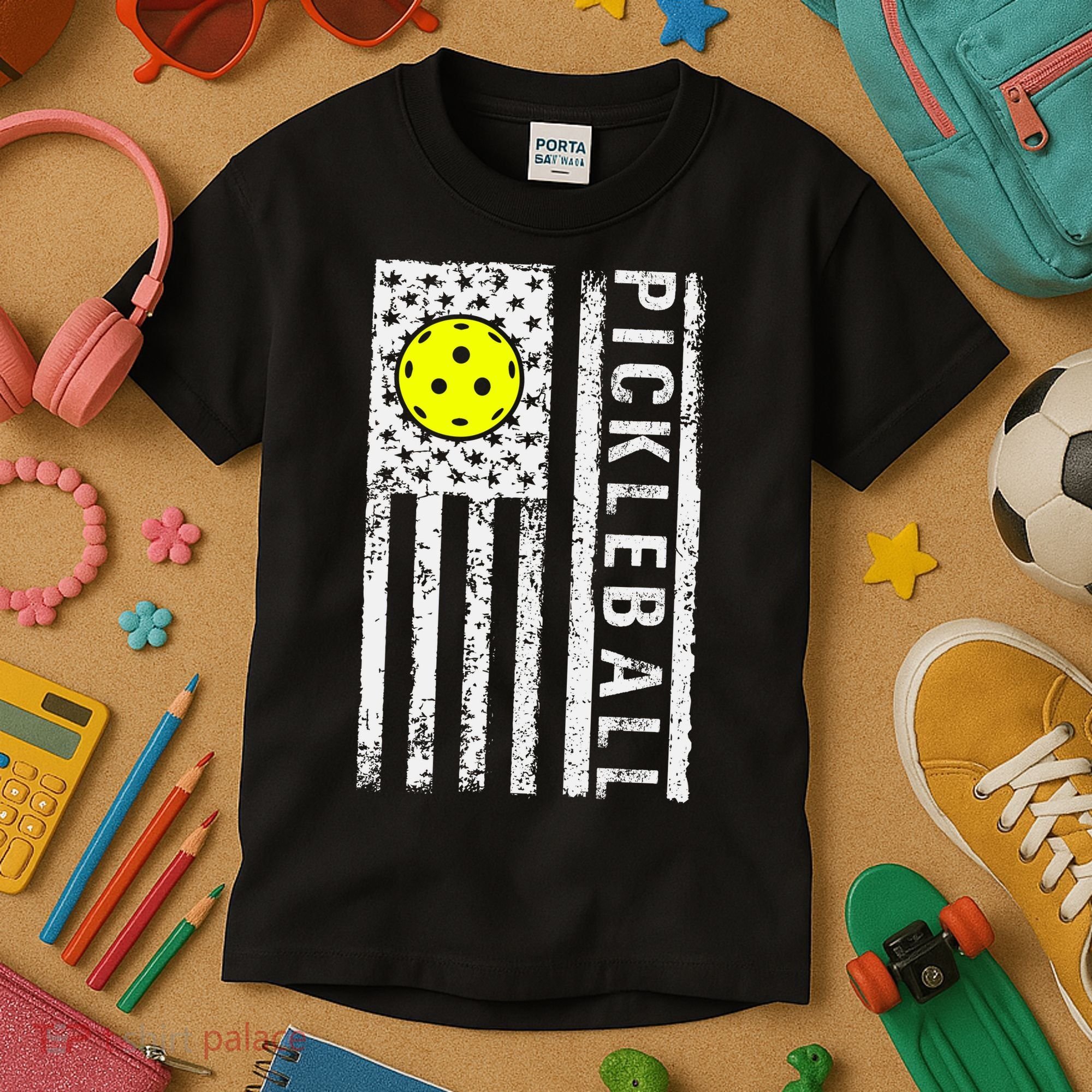 Pickleball Shirt American Flag Pickleball Player Gift Kids T-Shirt