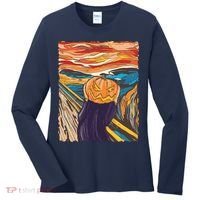Pumpkin Scream Art Painting Parody Women's Long Sleeve Shirt thumb 0