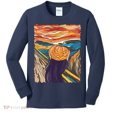 Pumpkin Scream Art Painting Parody Kids Long Sleeve Shirt