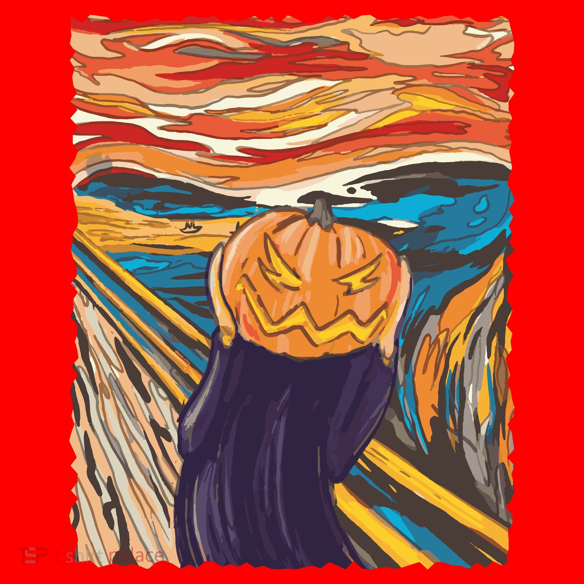 Pumpkin Scream Art Painting Parody Santa Hat