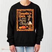 Pumpkin Spice And Jesus Christ Autumn Fall Leopard Print Women's Sweatshirt thumb 0