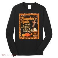 Pumpkin Spice And Jesus Christ Autumn Fall Leopard Print Long Sleeve Shirt thumb 0