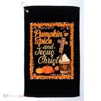 Pumpkin Spice And Jesus Christ Autumn Fall Leopard Print Golf Towel thumb 0