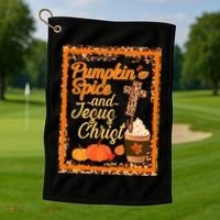 Pumpkin Spice And Jesus Christ Autumn Fall Leopard Print Golf Towel thumb 1