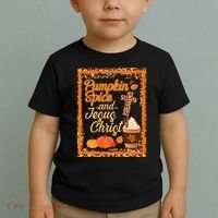 Pumpkin Spice And Jesus Christ Autumn Fall Leopard Print Toddler T-Shirt thumb 2