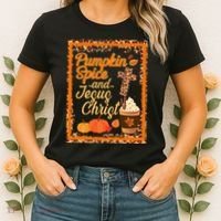 Pumpkin Spice And Jesus Christ Autumn Fall Leopard Print Women's T-Shirt thumb 2