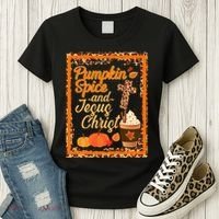 Pumpkin Spice And Jesus Christ Autumn Fall Leopard Print Women's T-Shirt thumb 3