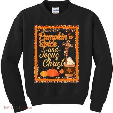 Pumpkin Spice And Jesus Christ Autumn Fall Leopard Print Kids Sweatshirt