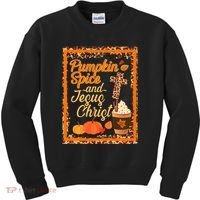 Pumpkin Spice And Jesus Christ Autumn Fall Leopard Print Kids Sweatshirt thumb 0