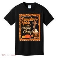 Pumpkin Spice And Jesus Christ Autumn Fall Leopard Print Kids T-Shirt thumb 0