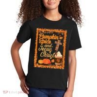 Pumpkin Spice And Jesus Christ Autumn Fall Leopard Print Kids T-Shirt thumb 2