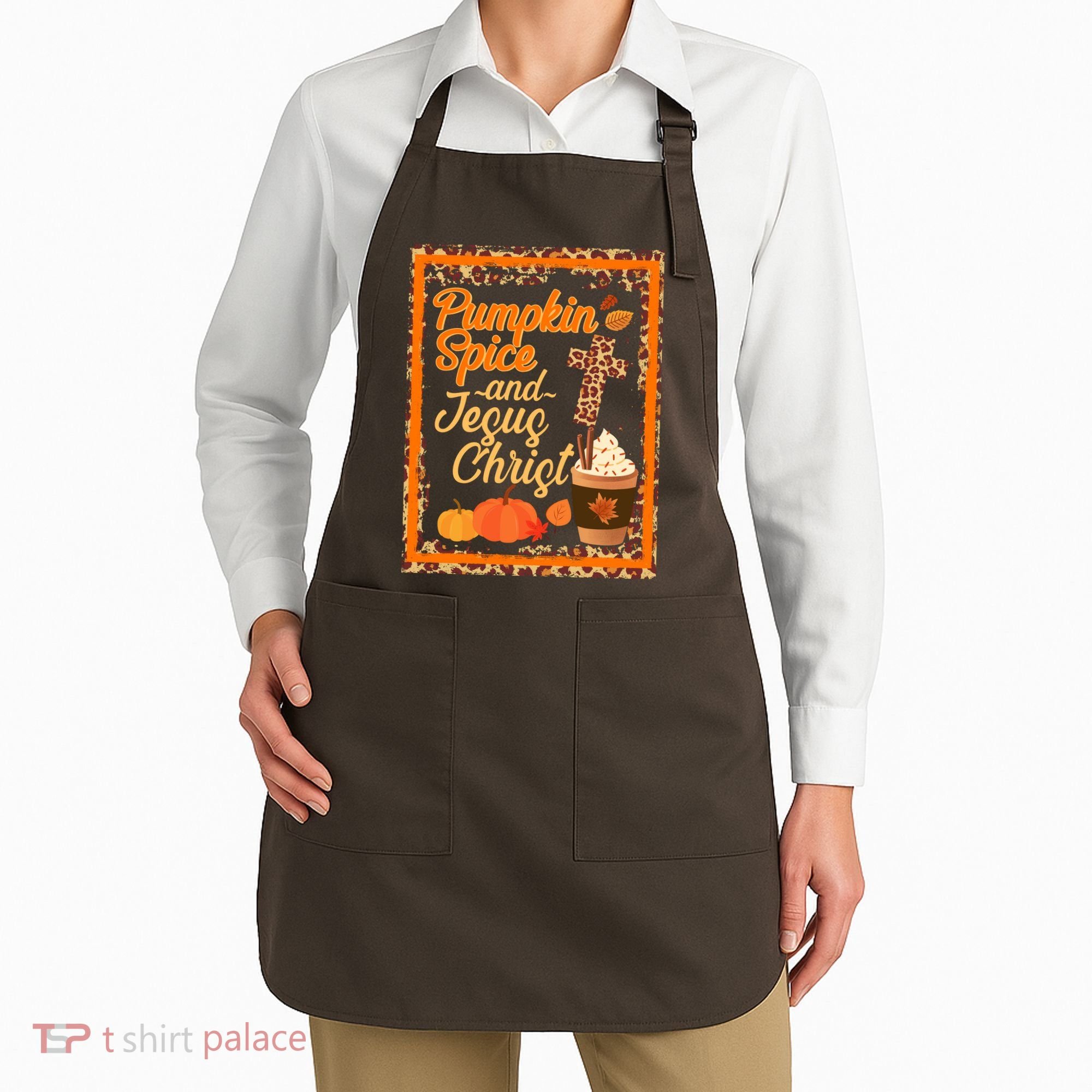Pumpkin Spice And Jesus Christ Autumn Fall Leopard Print Apron