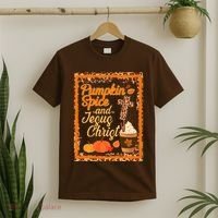 Pumpkin Spice And Jesus Christ Autumn Fall Leopard Print T-Shirt thumb 2