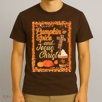 Pumpkin Spice And Jesus Christ Autumn Fall Leopard Print T-Shirt thumb 3