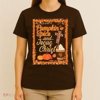 Pumpkin Spice And Jesus Christ Autumn Fall Leopard Print T-Shirt thumb 4