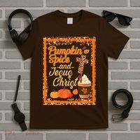 Pumpkin Spice And Jesus Christ Autumn Fall Leopard Print T-Shirt thumb 5