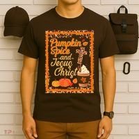 Pumpkin Spice And Jesus Christ Autumn Fall Leopard Print T-Shirt thumb 6