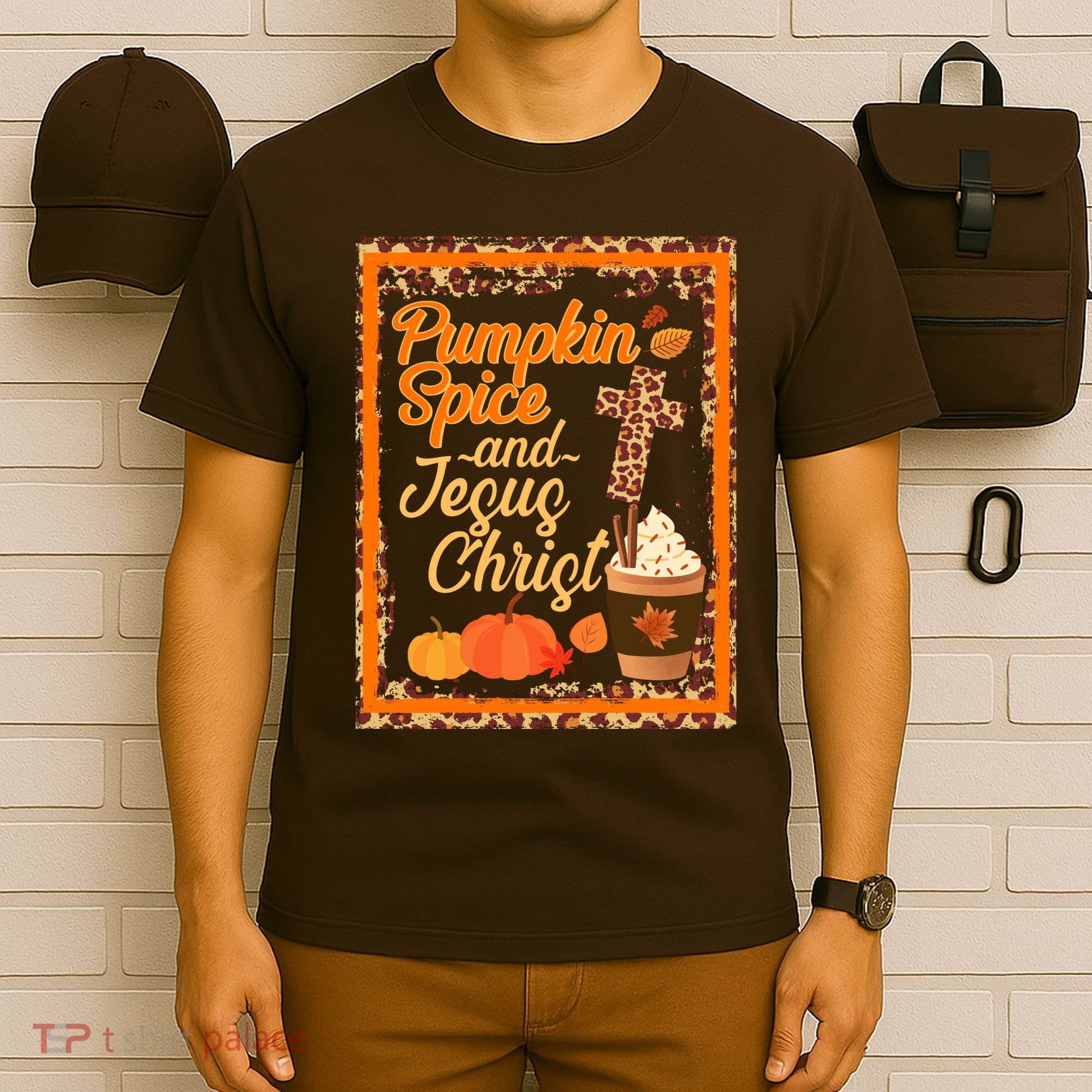Pumpkin Spice And Jesus Christ Autumn Fall Leopard Print T-Shirt