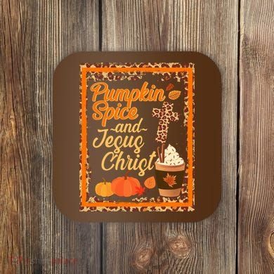Pumpkin Spice And Jesus Christ Autumn Fall Leopard Print Coaster